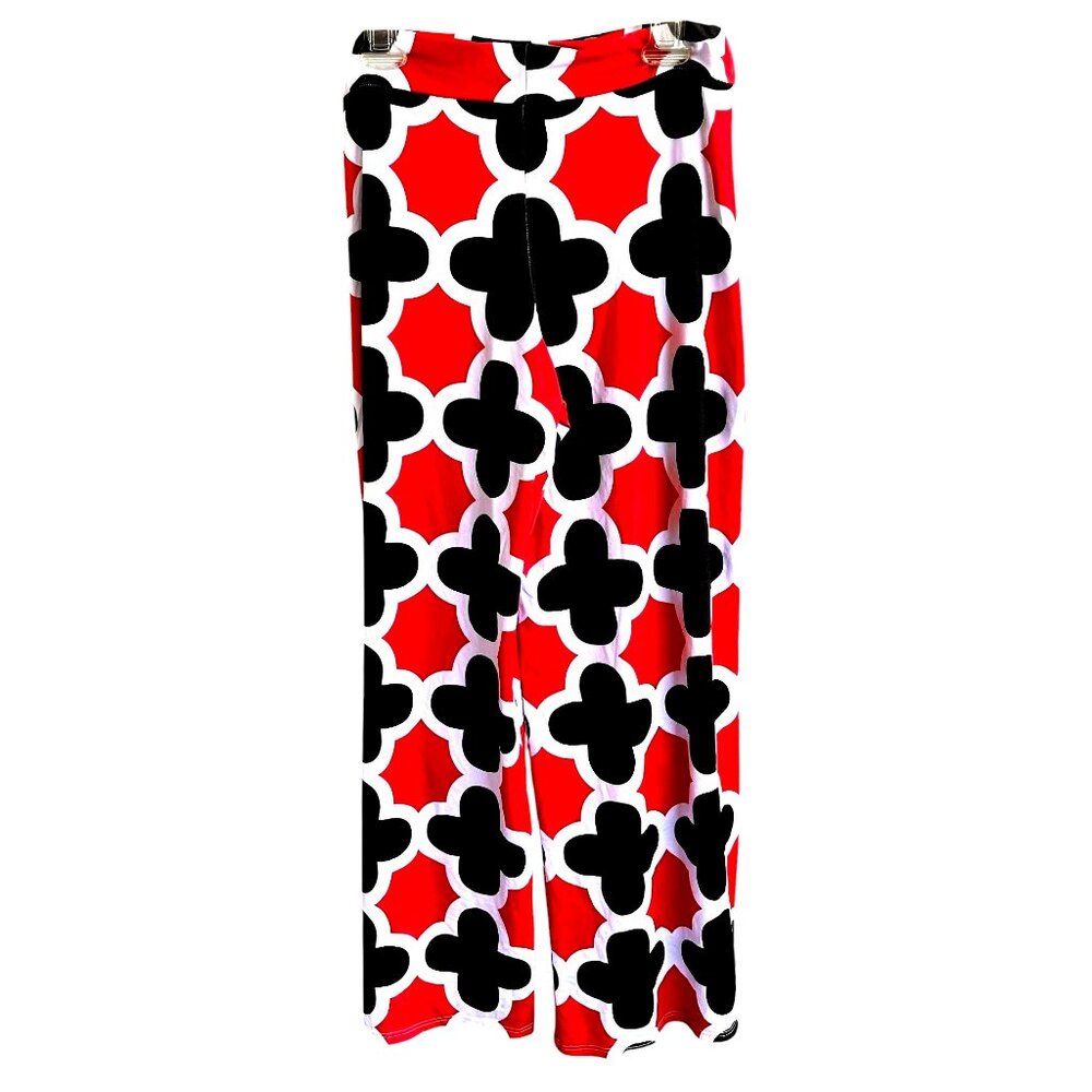 Polly Wolly Doodle Pants XL Red Black White Wide Legs Elastic Stretch Hi… - Picture 6 of 12
